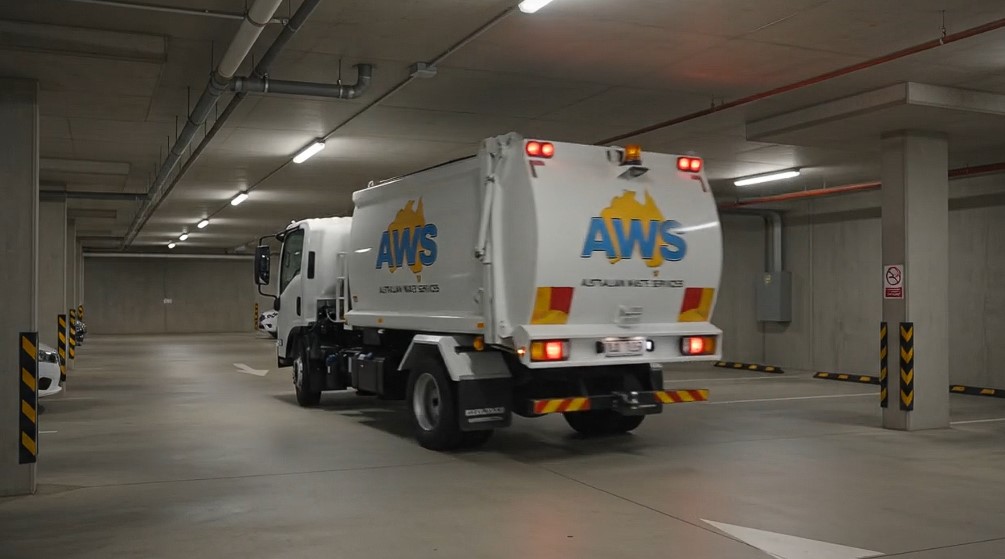 AWS truck in an underground car park